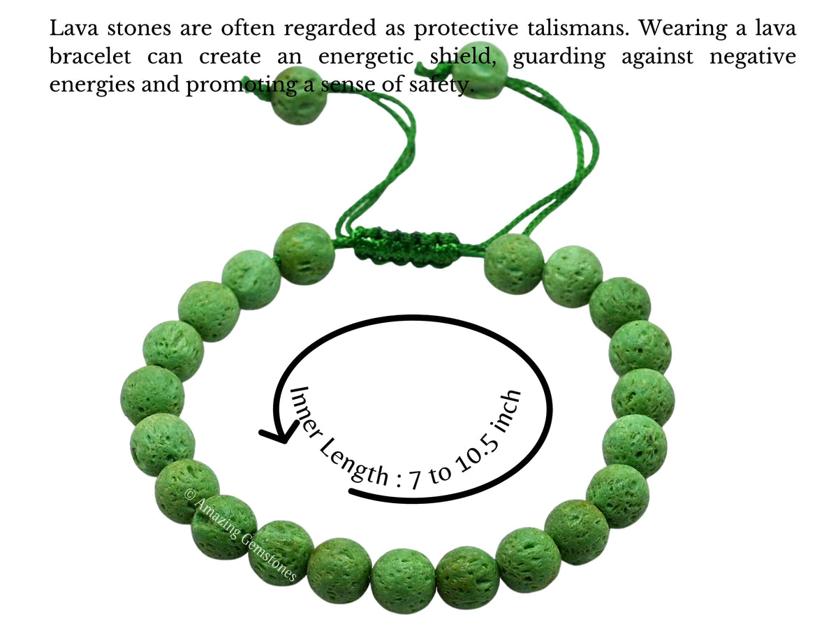 Amazing Gemstone Green Lava Bracelet, Gifts For Men & Women - Protection Healing Crystal Bracelet - 8mm Gemstone Beaded Adjustable Bracelet, Pulseras Para Hombres Mujer Stocking Stuffers