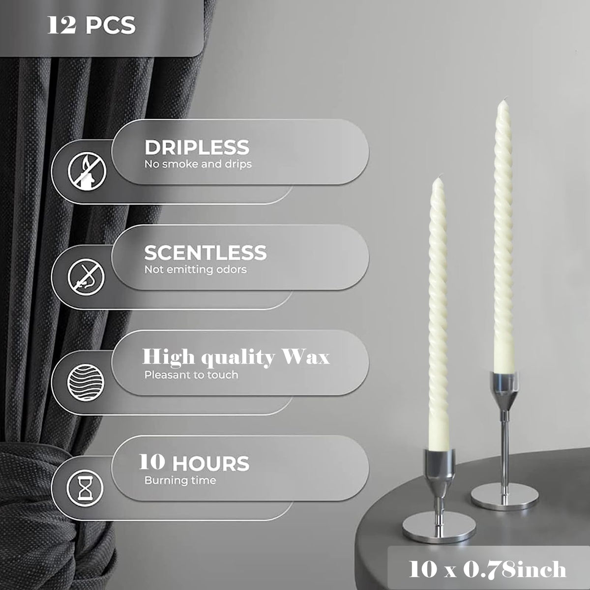 MAITREYA Olive Spiral Taper Candles - Conical Stick Handmade Twisted Candles, Set of 4 for Decoration, Weddings, Party, Church - Unscented, Dripless, 7.5 inch