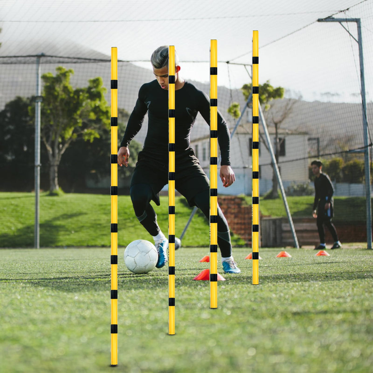 Suprwin Soccer Agility Poles, Speed Sport Training Equipment for Soccer Basketball Football，Speed Jump Poles Training Equipment for Athletes/Adult
