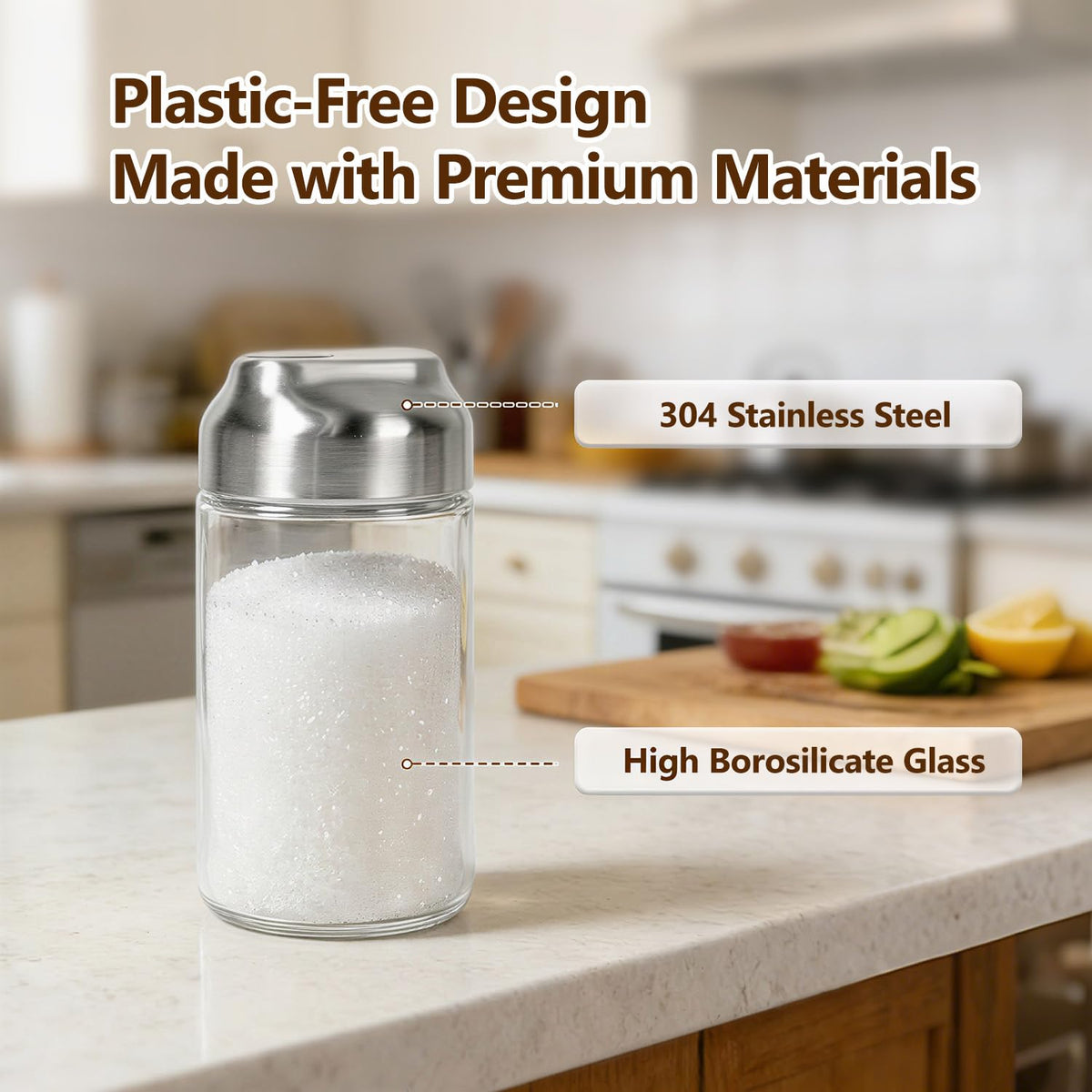 Sugar Dispenser with Flip-Top Pour Spout, 12 oz Glass Multi-Purpose Shaker for Sugar, Parmesan, Spices & Seasonings, Perfect for Coffee Bar, Tea, Baking & Kitchen Use