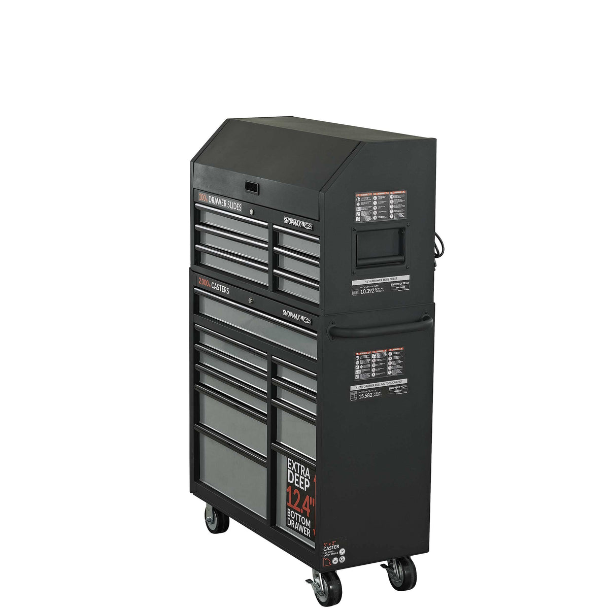 SHOPMAX 41″ 16-Drawer Tool Chest and Rolling Cabinet Combo, Black, (94106R2-10S7)