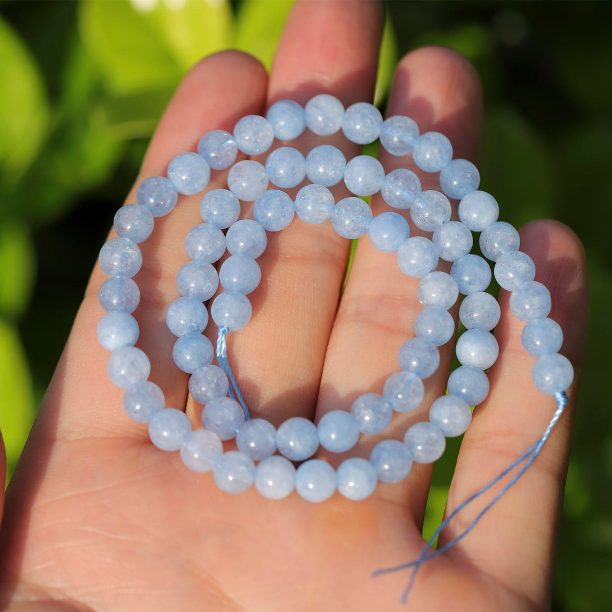 6mm Natural Stone Beads 65pcs Aquamarine Polished Round Smooth Crystal Loose Gemstone Beads for Jewelry Making DIY Bracelet Necklace Earring Crafts Supplies