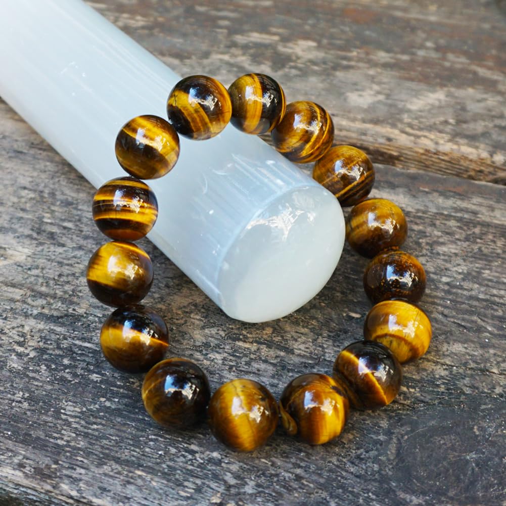 TaHLga Tigers Eye Mens Bracelet 16MM with Golden Brown Cats Eye | Fits for About 8" XLarge Wrist | Natural Solar Plexus Chakra Gemstones | Bring Luck Wealth Courage | Protection from Evil | Gift