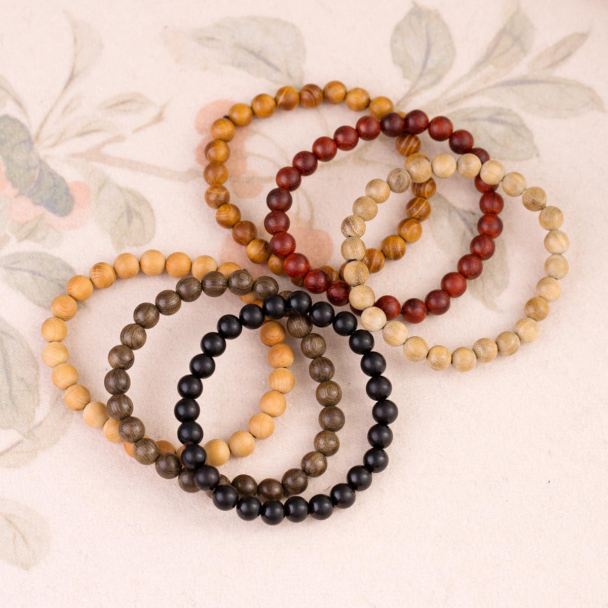 Lqdcyyat 6Pcs 8mm Wooden Beaded Bracelet Bangle for Men and Women Elastic