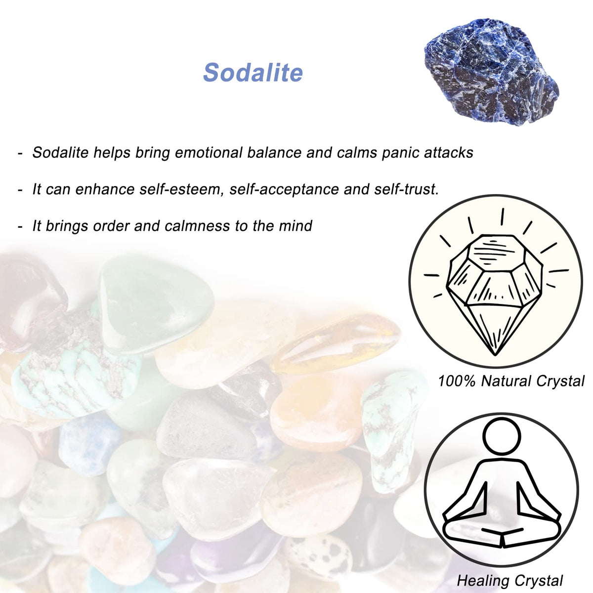 Sodalite Raw Crystals, Large 1.25-2.0" Healing Crystals Natural Rough Stones Crystal for Tumbling, Cabbing, Fountain Rocks, Decoration, Polishing, Wire Wrapping, Wicca & Reiki