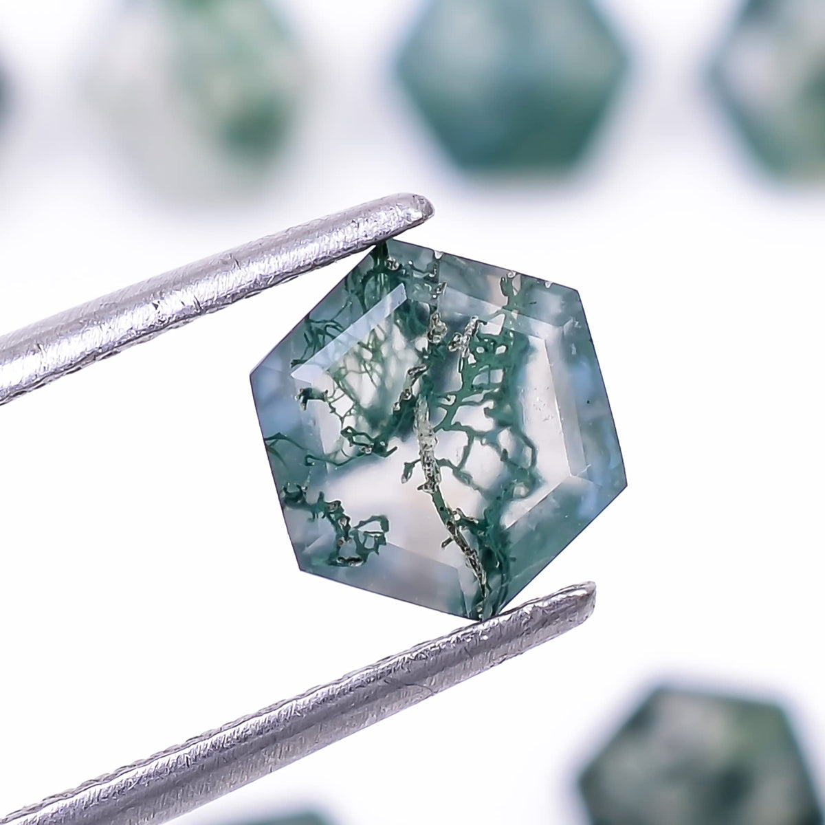GEMKORA 4pcs, 8x8X4mm Natural Moss Agate Hexagon Shape-Step Cut Gemstone Wholesale Lot, Jewelry Making Loose Gemstone, Polished Minerals, DIY, Healing Crystals, Bulk Gemstone Deal