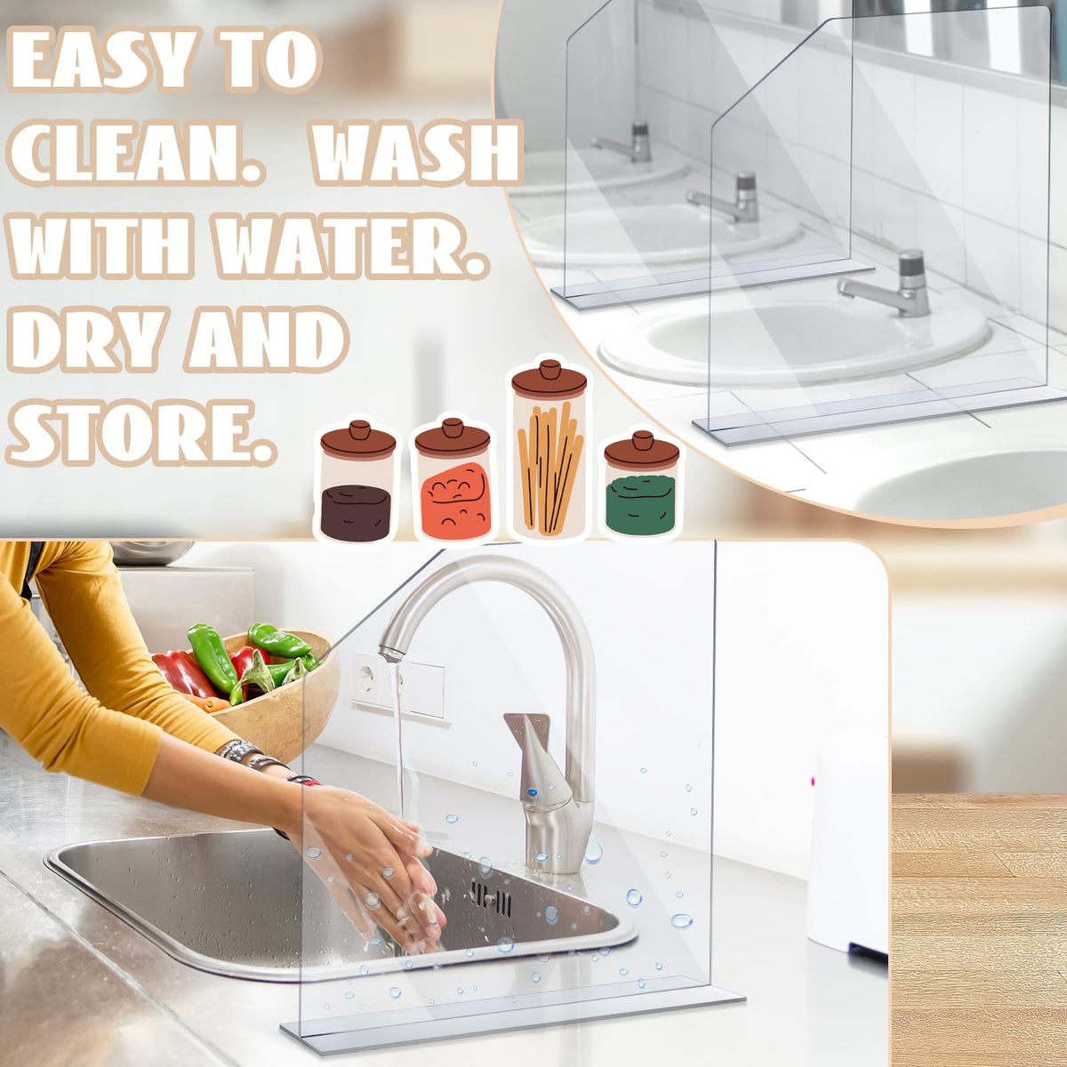 2 Pcs Clear Acrylic Sink Splash Guard with Suction Cup Freestanding Panel Barrier 15.35" x 4.5" x 14.01" Barrier Kitchen Guard Protective Splatter Barrier for Home Hospitals