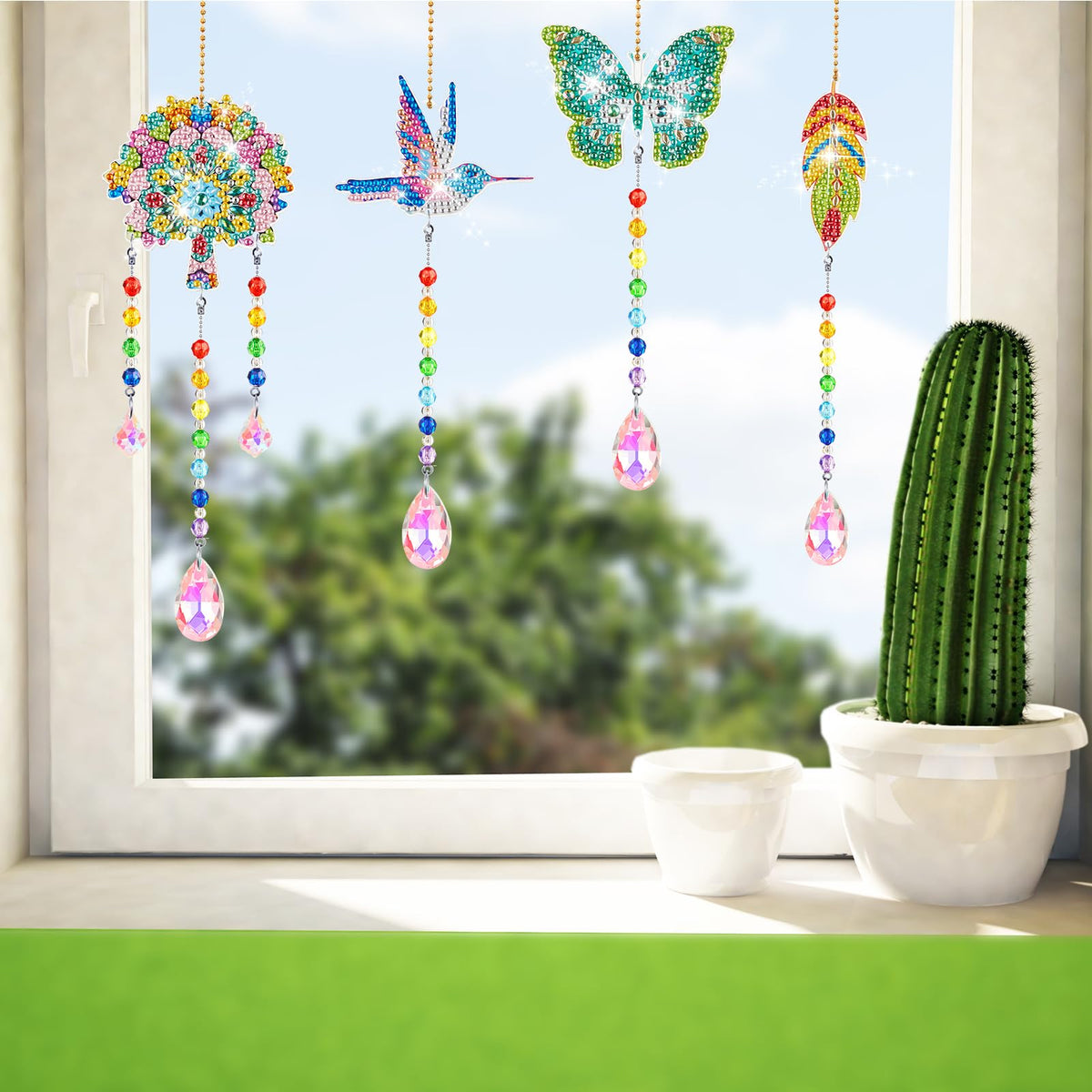 Thyle 9 Pcs Diamonds Painting Suncatcher Kit Wind Chimes DIY Diamond Kits Diamond Art Sun Catchers for Adults DIY Crafts Garden Home Decor Crystal Hanging Ornaments, 9 Styles