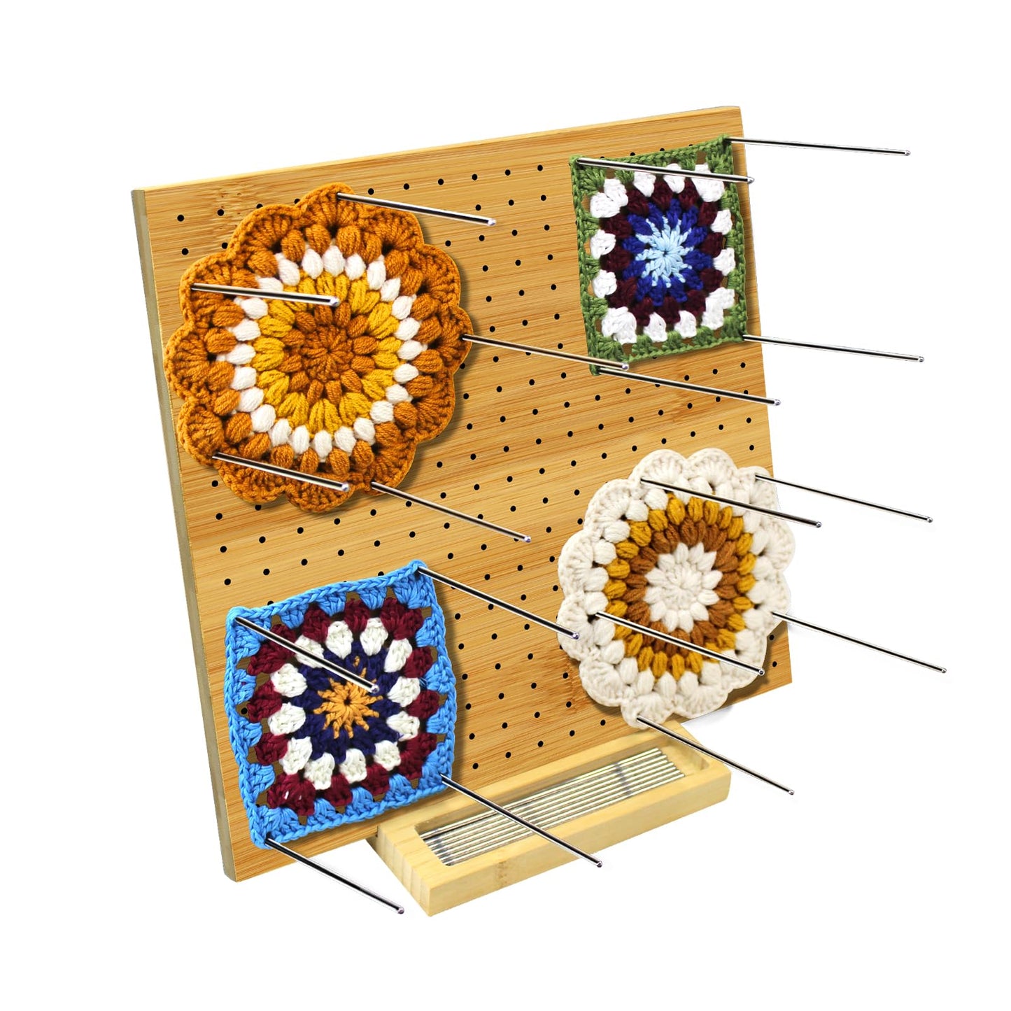 LIVSMON 11.8" Blocking Board with 20 Steel Pins, Handcrafted Knitting Blocking Mat for Knitting and Granny Squares, Crochet Gifts for Crocheters