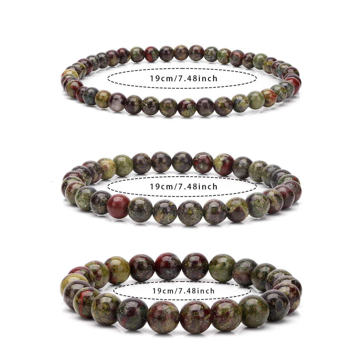 Risyfjew 4MM Handmade Dragon Bloodstone Natural Gemstone Stretch Elastic Bracelet,PE Film Anti-oxidation Packaging Natural Stone Crystal Healing Power Energy Gifts for Adult