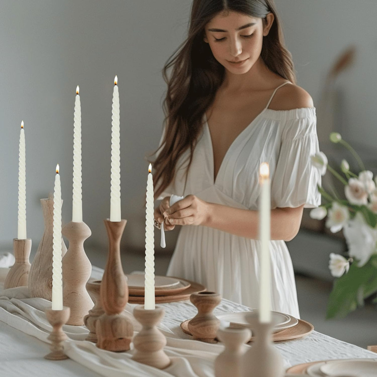 Ivory Taper Candles Stick Spiral Twisted Candles-Set of 12 for Decoration Weddings Party Church-Unscented Dripless Candles,10inch(F-Ivory)
