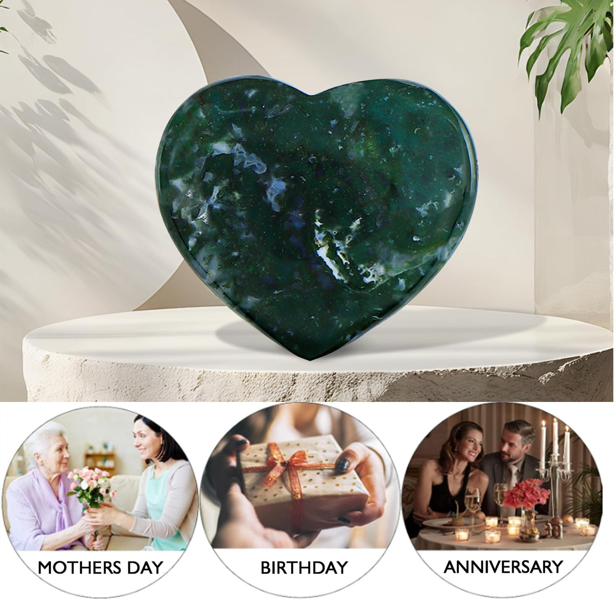 LEADGEM Ocean Jasper Crystal Heart Worry Stone for Anxiety Healing Crystals Heart Shaped Rock Stone for Valentines Day Wedding Decor