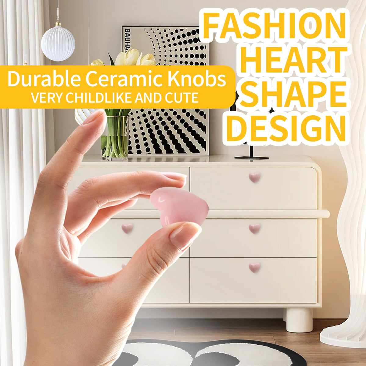 Cionyce 12 Pcs Ceramic Cabinet Knobs, Heart Shaped Adorable Drawer Pulls for Girls Bedroom, Kids Furniture, Kitchen Closet Cupboard Wardrobe Dresser Decorative Hardware (Powder Pink)