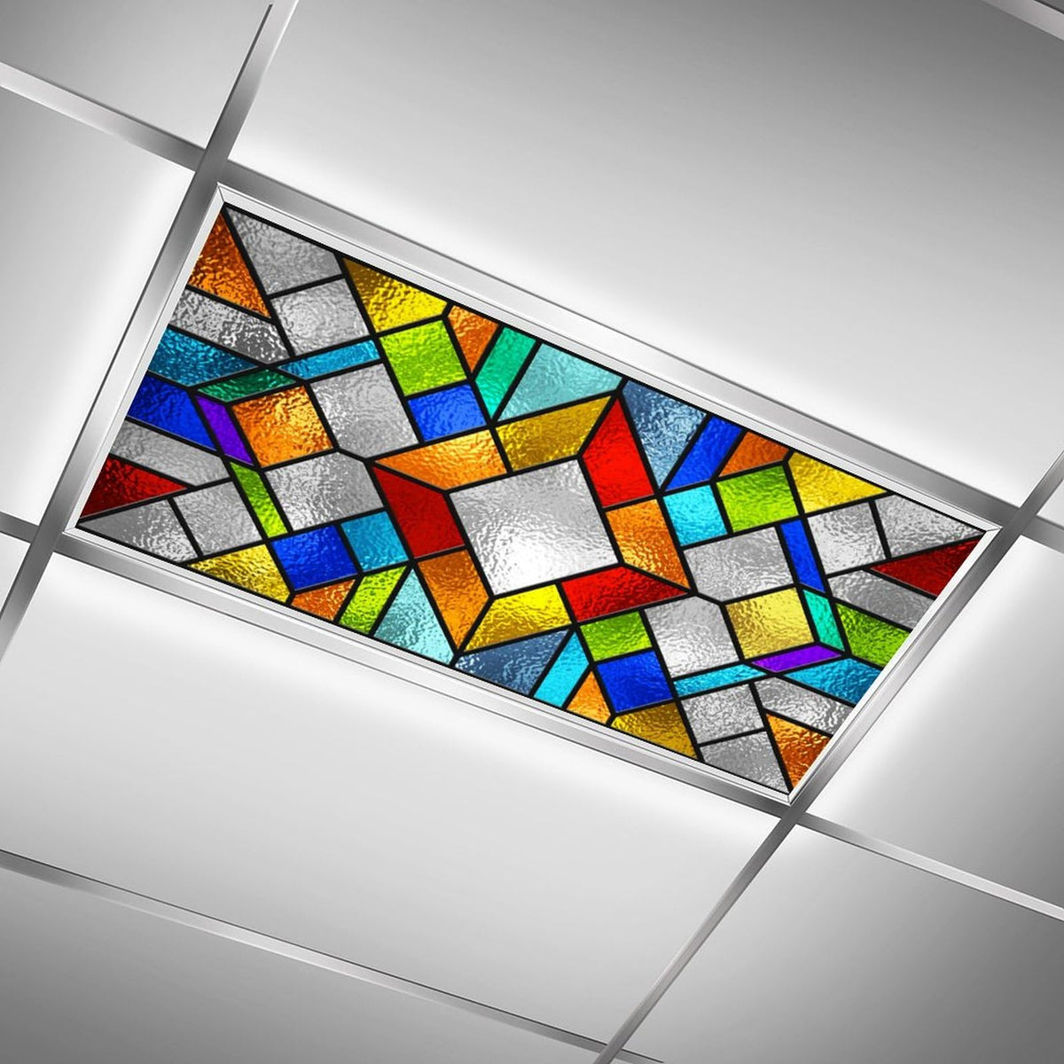 ZAQIO 2 Pack Stained Glass Fluorescent Light Cover for Ceiling Light, Magnetic Ceiling Light Cover Classroom Lights Covers Classroom Supplies for School Classroom Home Office