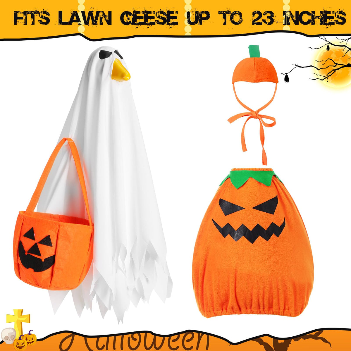 Silicherry 2 Set Halloween Goose Outfit Lawn Porch Goose Cloths Plastic Clothing Fall Halloween Outfit for 23 Inches Outdoor Patio Yard Lawn Art Decoration