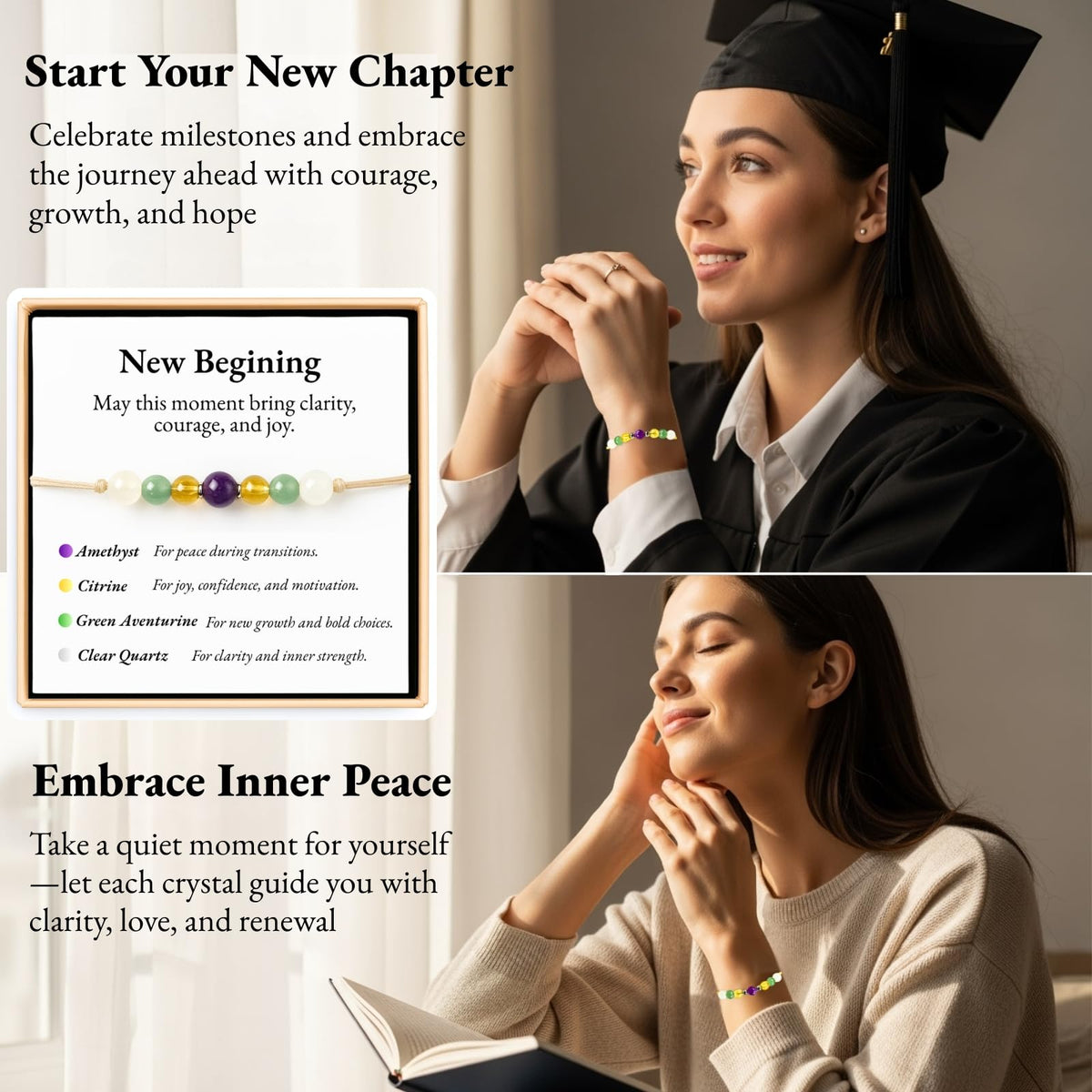 TLOEP New Chapter Crystal Bracelet – New Beginning Gift for Graduation, New Job, Career Change, or Farewell, Inspirational Jewelry for Women & Men (New Beginning)
