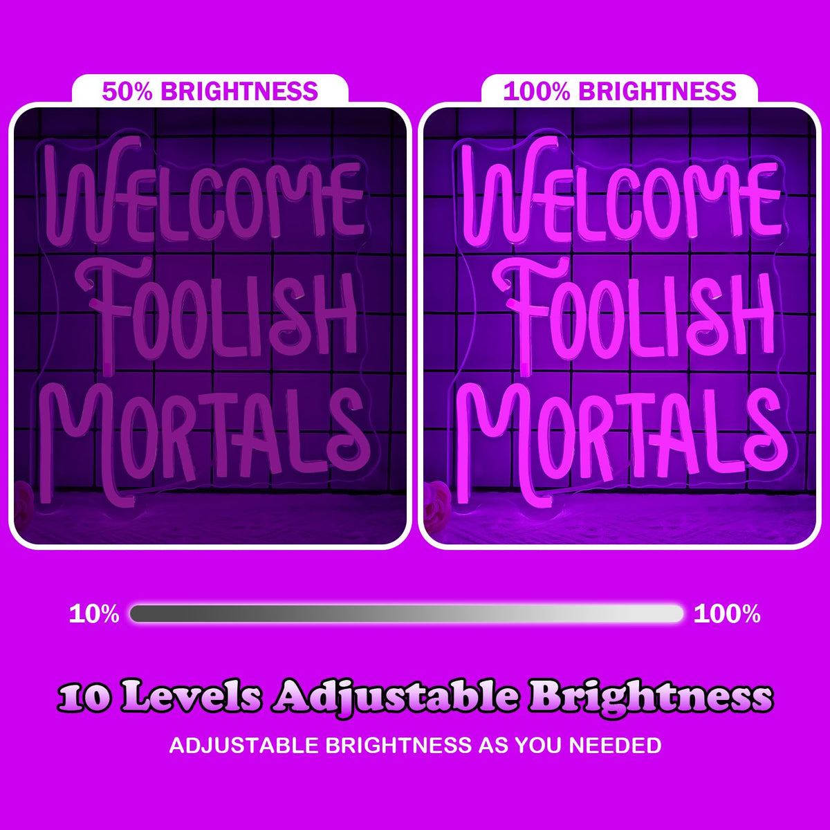 Ajoyferris Halloween Welcome Foolish Mortals Neon Sign Dimmable Gothic Haunted Mansion Led Neon Signs for Wall Decor Spooky Neon Lights for Haunted House Halloween Party Decor