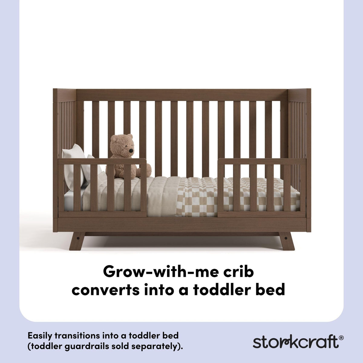 Storkcraft Beckett 3-in-1 Convertible Crib – GREENGUARD Gold Certified, Fits Standard Crib Mattress, Converts to Toddler Bed and Daybed, 4 Mattress Heights, Grow-with-Me Design (Hazelnut)