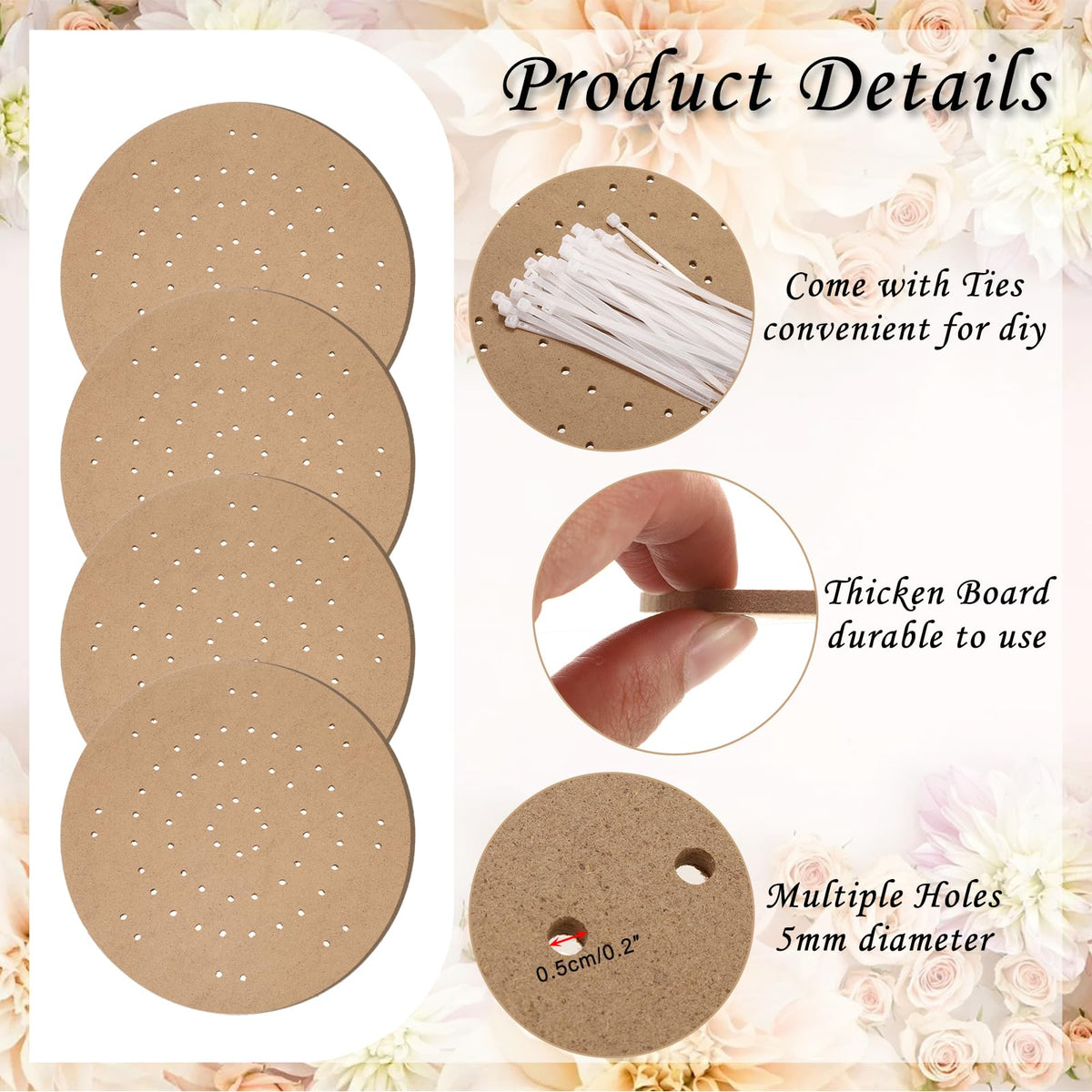 OGANAZI 9 PCS 10 Inch Wreath Boards with Holes, Wood Board Forms with 100 Nylon Ties, DIY Round Frame Decorative Flower Boards Wreath Making Supplies for Wedding, Christmas, Home Decor
