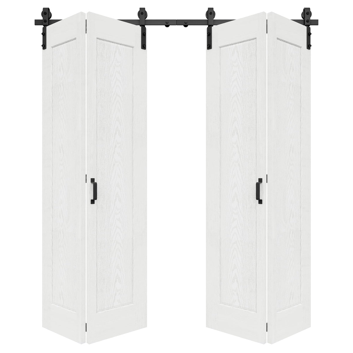 64" x 84" 1 Panel Bifold Barn Door, 72" Track Kit for 4 Closet Doors, Pre-Assembled Panel Bi-fold Barn Door for Pantry, Primed White Finish with Water-Resistant and Scratch-Resistant, Paintable