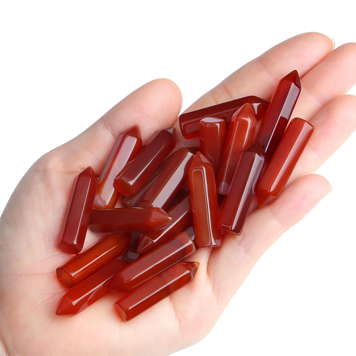 QINJIEJIE Red Carnelian Agate 20 PCS Healing Crystals Stones Sets Wands Bulk Natural Pocket Crystal Towers Assorted Pointed Reiki Gemstones Polished Energy Meditation Chakra Gifts for Women Men