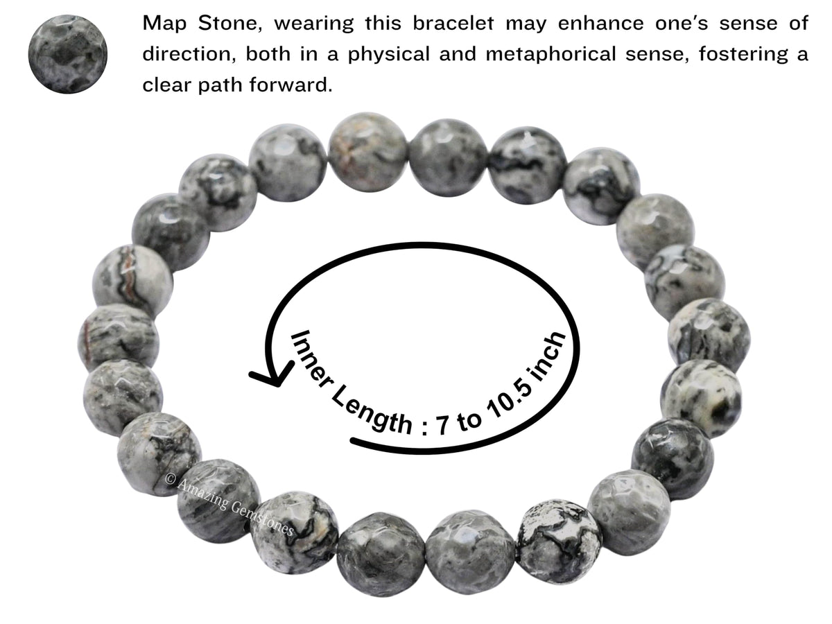Amazing Gemstone Map Stone Bracelet for Women - Chakra Mens Bracelet Protection Crystals&Healing Stones - Blessing Bracelet Spiritual Meditation Gift (Faceted Beaded Bracelet)