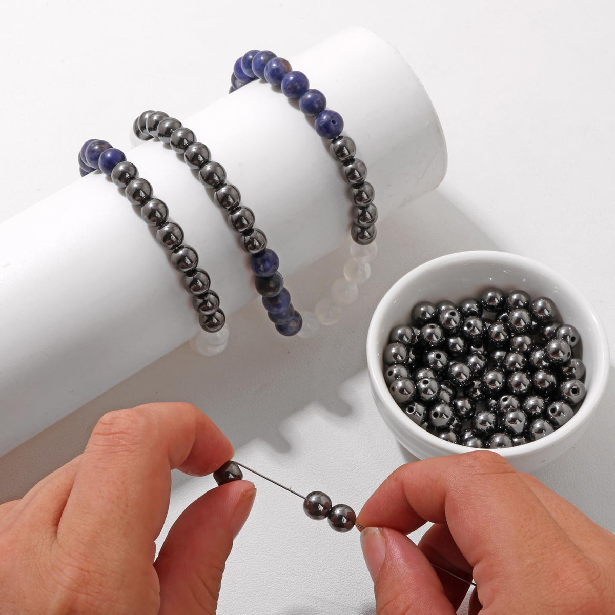 Risyfjew 50PCS 8mm Natural Hematite Beads Gemstone Round Loose Beads for Jewelry Making Chakra Crystal Stone Beads for Bracelets Necklace Earrings Making Supplies (50pcs/Strand)