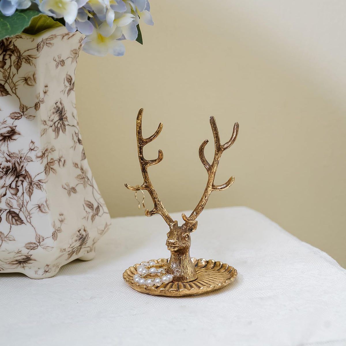 NIIKY HOME Vintage Jewelry Dish Tray, Small Deer Ring Holder, Gold Jewelry Tray, Trinket Dish Vanity Tray for Dresser Christmas Birthday Wedding Gifts