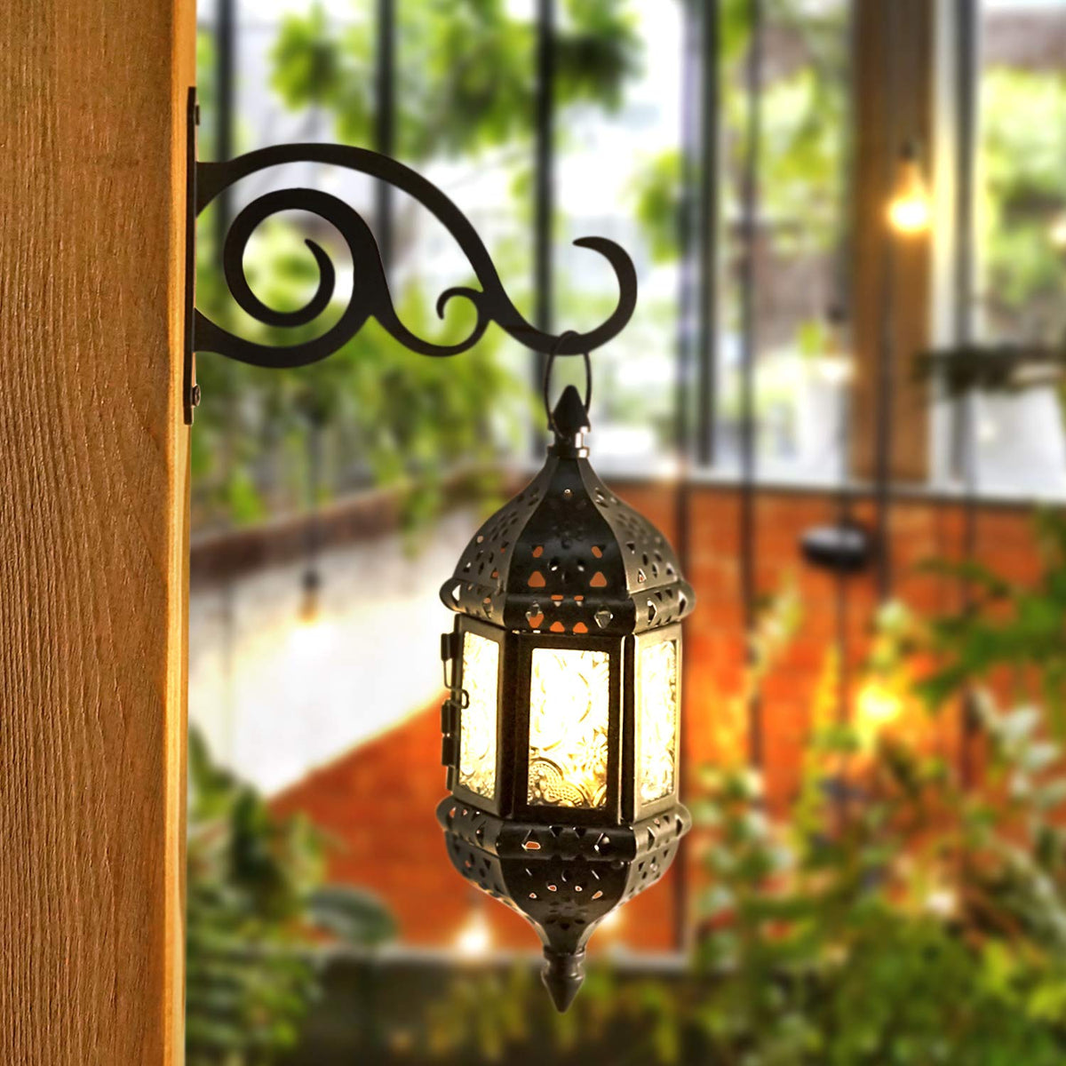 HongKim 6-Inch Outdoor Indoor Decorative Iron Lantern Wall Hooks Hangers for Hanging Wind Chimes Hummingbird Feeders Candle Holders(Black, Set of 2)