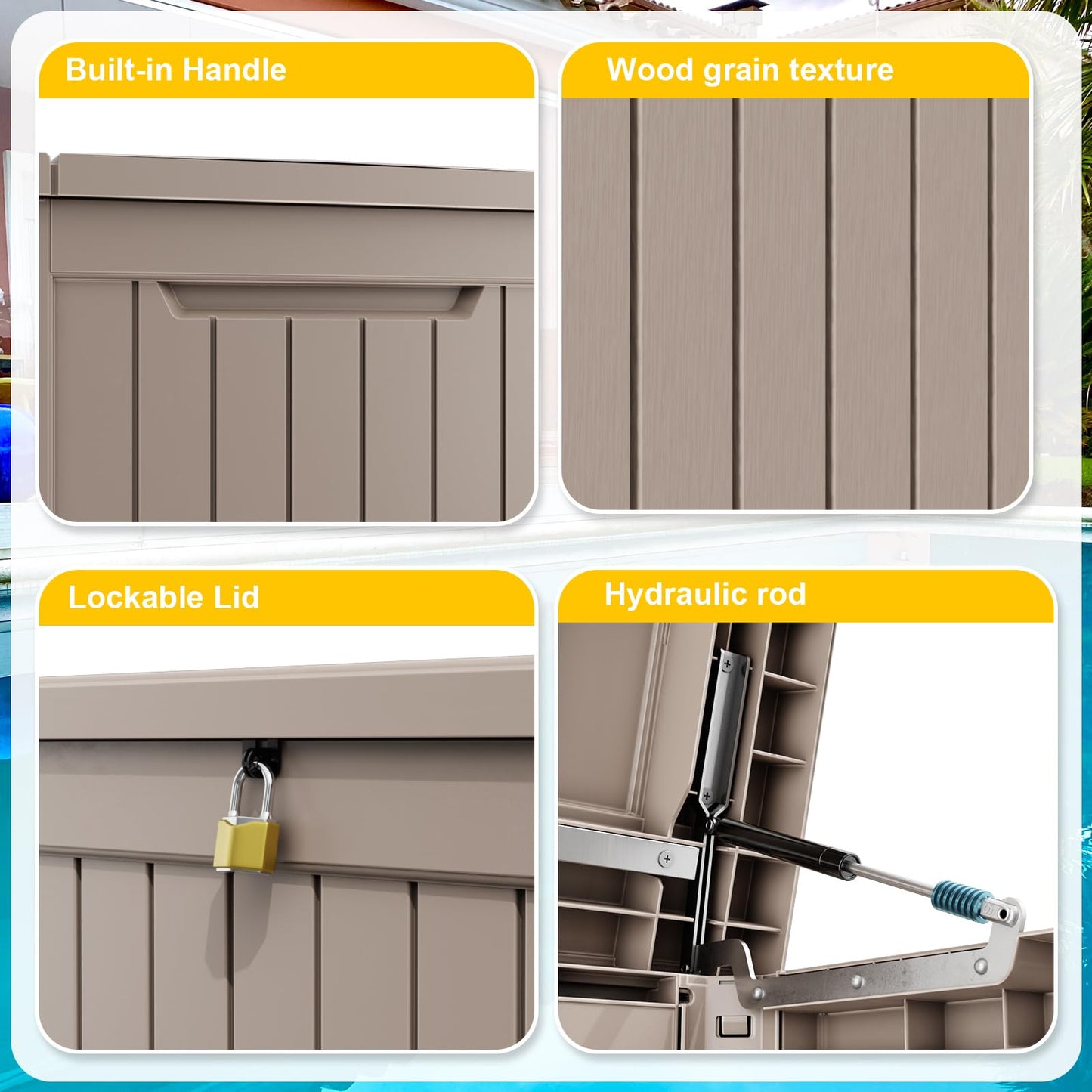 ROJIK Outdoor Storage Housing Deck Box-Waterproof Patio Furniture,Garden Tools,Cushions,Pool Accessories Storage Waterproof Resin Box with Capacity (280 Gal & Grey)