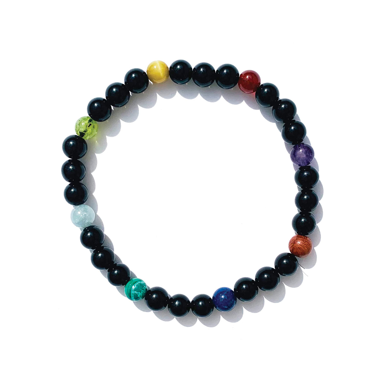 Joyfulmuze Black Obsidian Stretch Bracelet for Men, Multiple Natural Gemstones Yellow Tiger Eye, Green Peridot, Amethyst, Wood, Carnelian, Malachite, Aquamarine, Handmade Gift Chakra Jewelry, 6mm