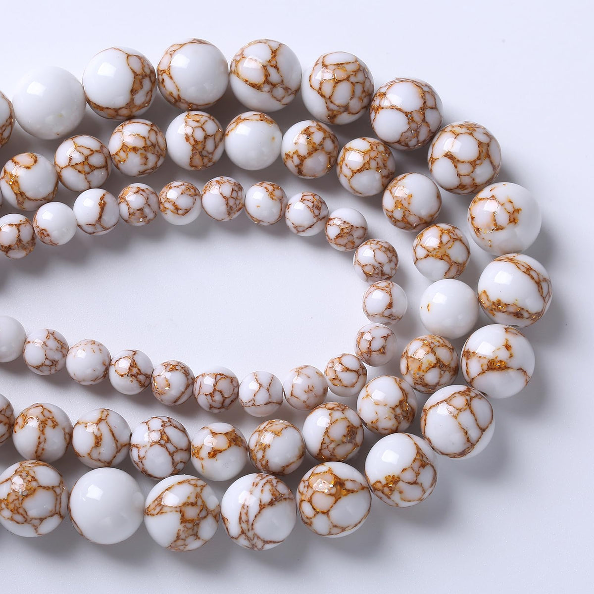 45pcs 8mm White Howlite Spun Gold Stone Beads for Jewelry Making Natural Stone Energy Healing Beads DIY Bracelet Necklace 15" (8mm, White Howlite Spun Gold Stone)