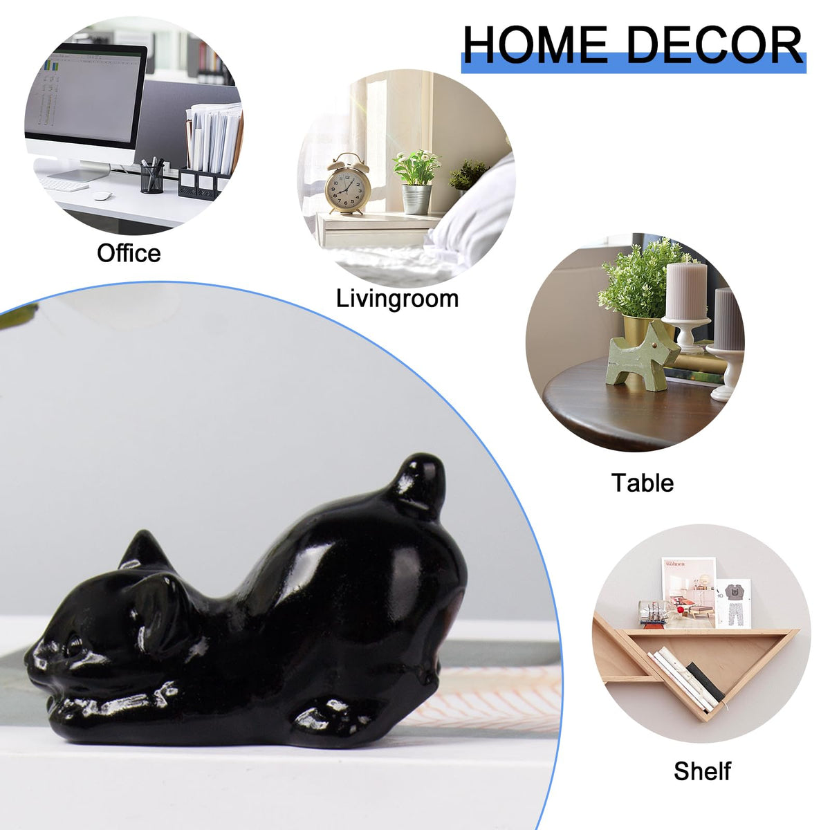 QLRSUXN 2 Inch Black Obsidian Cat Crystal Figurines, Kitten Statues for Kitten Lovers and Collectibles, Cat Decor Fingurines for Home Desk Office, Carved Healing Crystal Reiki Animal Gifts for Women