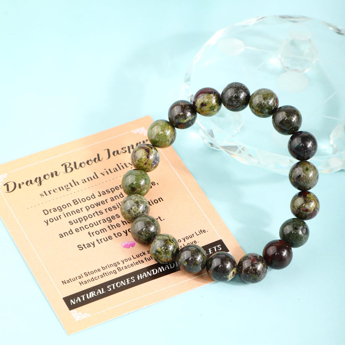 AD Beads 10mm Handmade Dragon Blood Jasper Elastic Bracelet – Natural Gemstone for Strength and Vitality – Meditation, Yoga, Healing and Energy Gift for Men Women