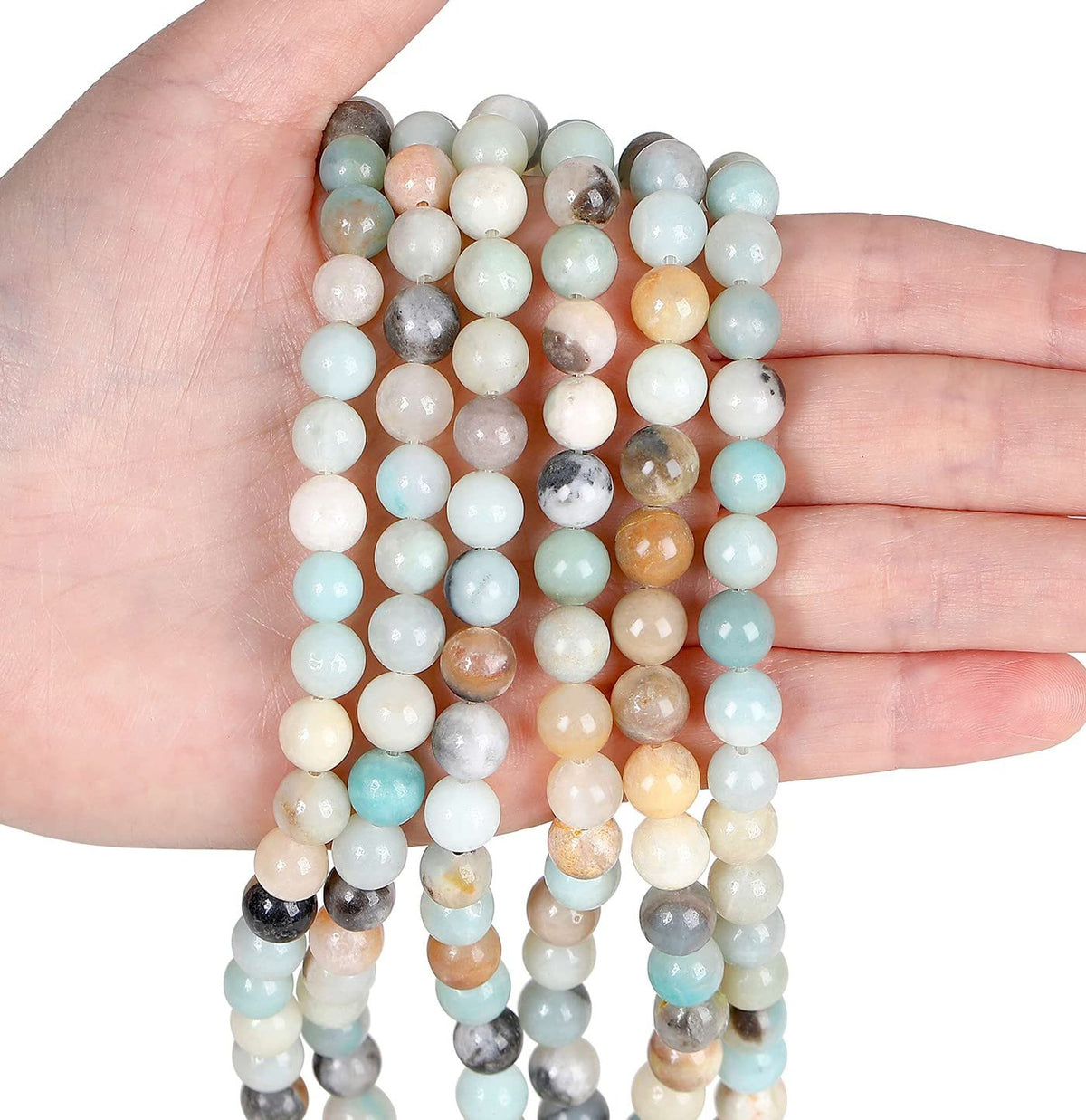 LAIDANLA Mixedcolor Amazonite 8mm Natural Stone Beads Round Loose Gemstone Stone Beads for DIY Bracelet Necklace Earrings Jewelry Making Polishing Genuine Real Beading 96PCS 2 Strand 32"