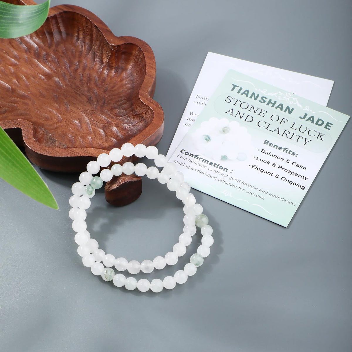 NCB 2-Piece 6mm Natural Crystal Gemstone Stretch Bracelets – ﻿Tianshan Jade, White Jade Handmade Reiki Energy Healing Jewelry for Meditation,Yoga, Unisex