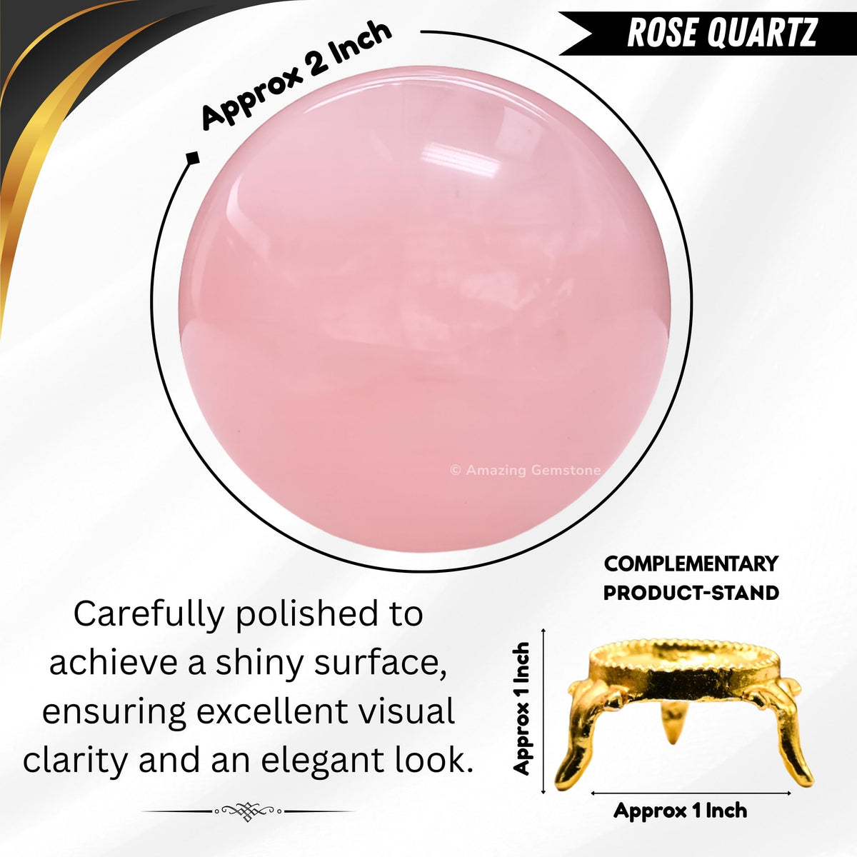 Amazing Gemstone Rose Quartz Crystal Ball with Stand - 2 Inches Crystal Sphere Meditation Balls for Witchcraft and Decorative Balls