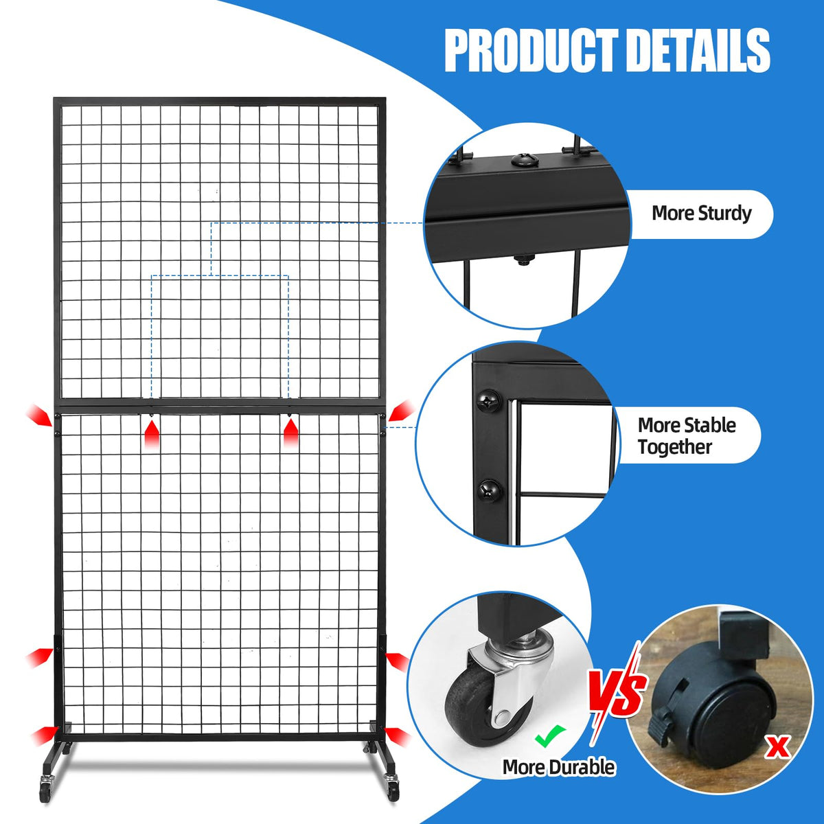 NectaCol Grid Wall Panels, 2 Packs 3'x 6' Grid wall Panels Stand with T-Base, Black Wire Gridwall Display Rack, Craft Show Display Rack, Art Gridwall Display Stand
