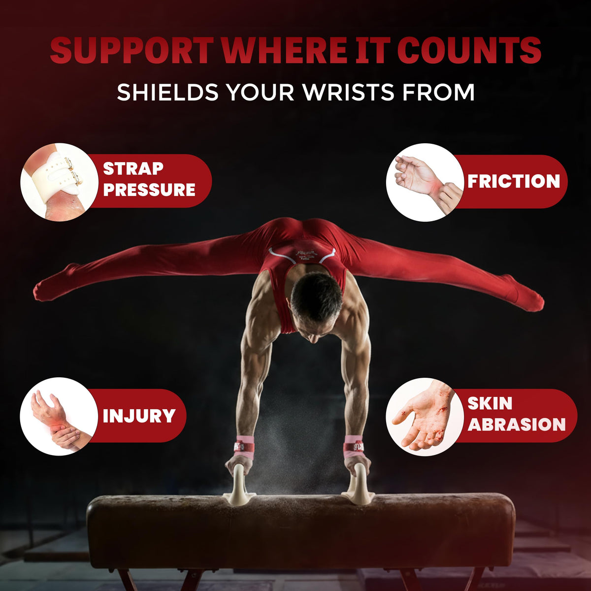 Reisport Wristbands, Pink Gymnastics Wristbands, Unisex, ONE Size, 5 Inch, Wrist Protection, Gymnastics Grips, Sweatbands