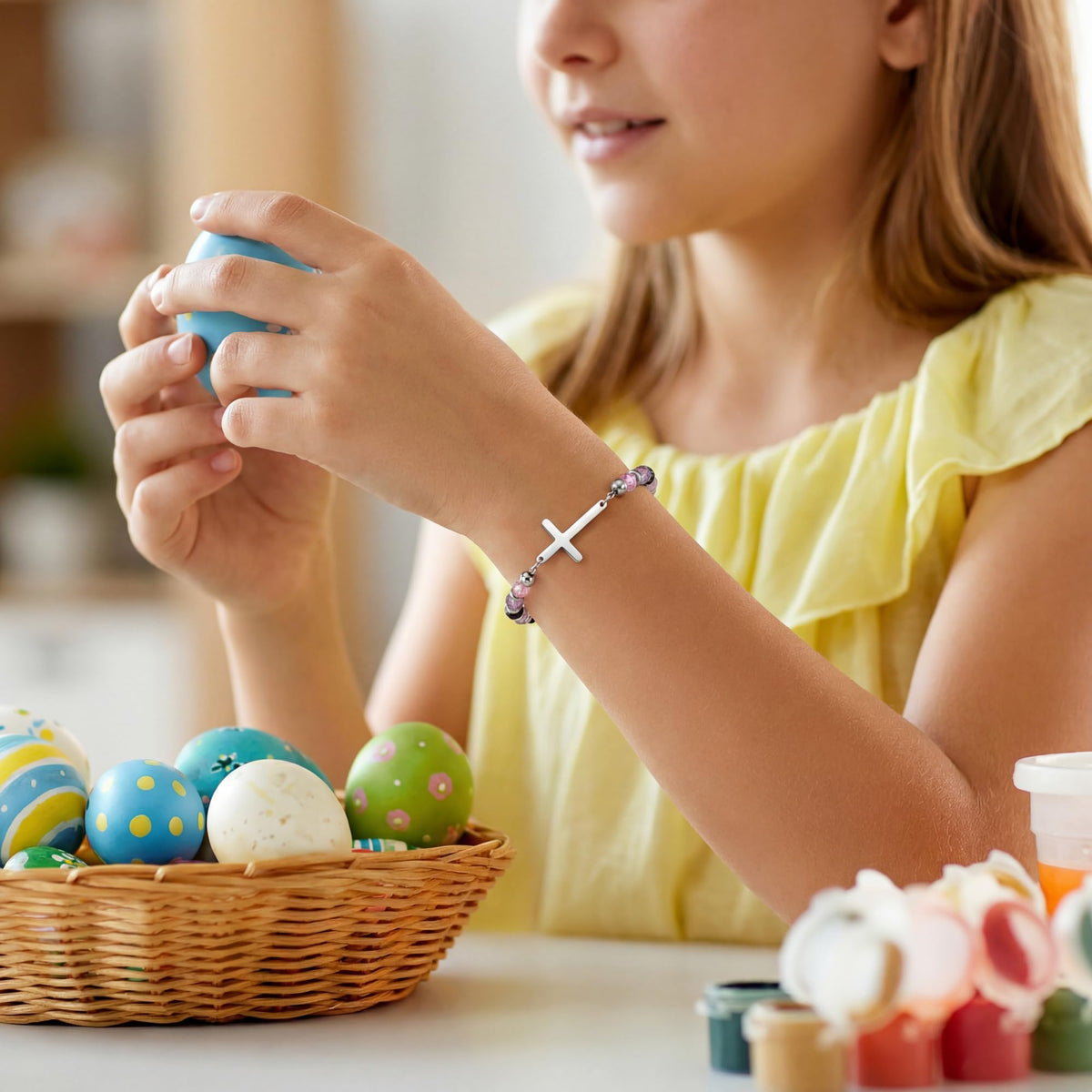 Wineord Easter Basket Stuffers for Teens, Religious Easter Gifts for Kids, Baptism First Communion Confirmation Gifts for Girls, Christian Faith Jewelry Anxiety Relief Cross Bracelets for Women