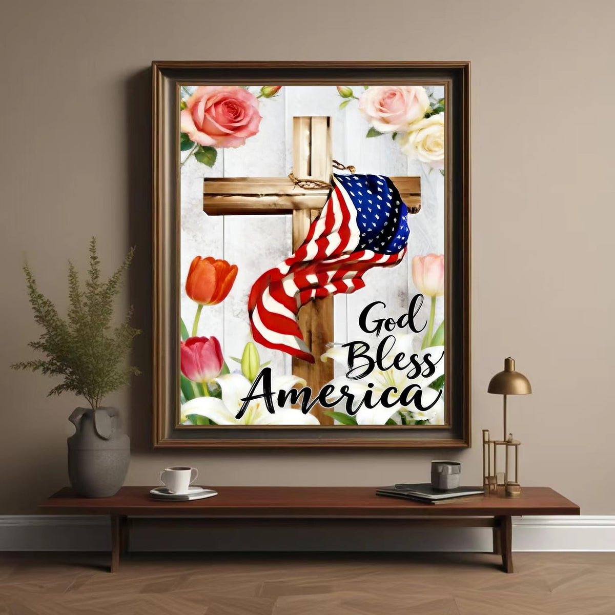 Lvmuu 5D Patriotic Diamond Painting Kits for Adults American Flag, Cross God Bless America Full Square Drill Diamonds Art Kits for Beginner DIY Paint By Numbers Art Gem Crafts Home Decoration 30x40cm