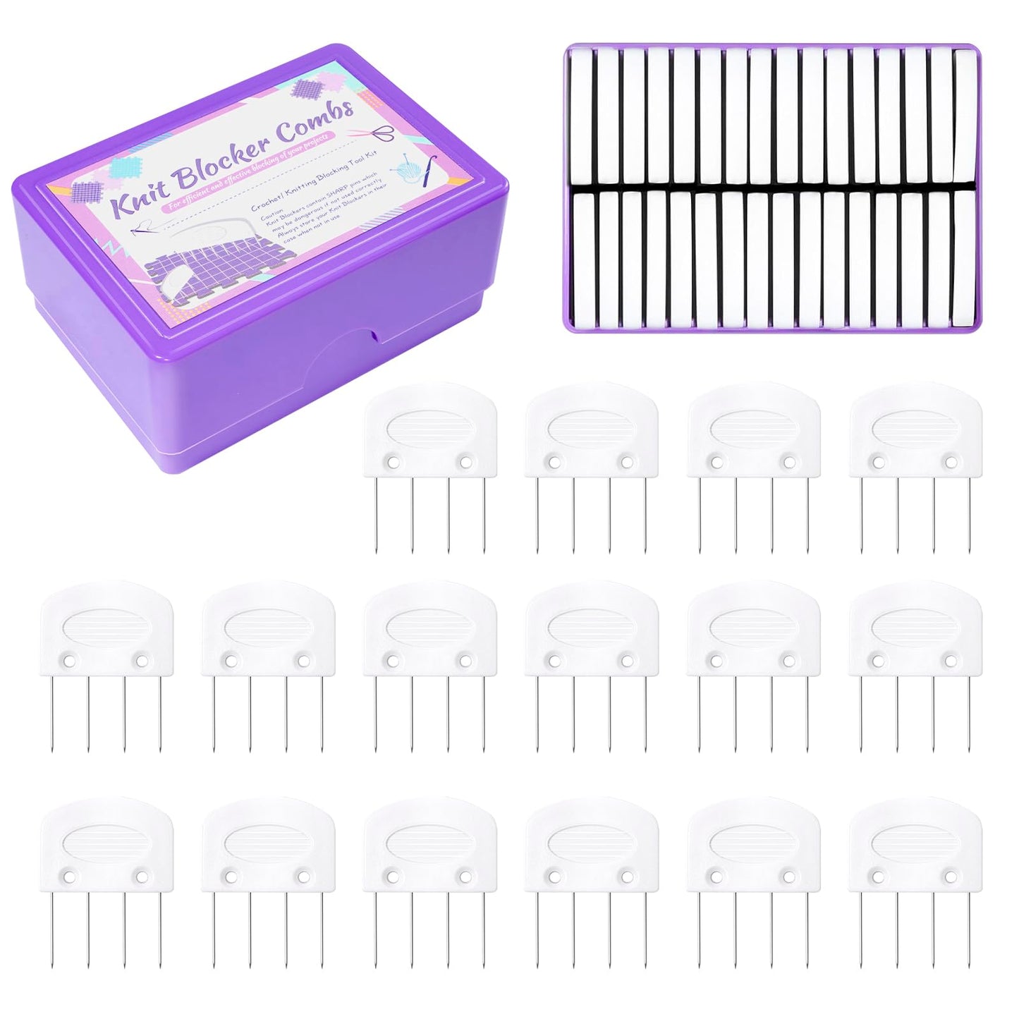 32 Pcs Knit Blocking Combs for Knitting, Crochet Blocking Pin, Short Knit Blockers Combs for Blocking Knitting Crochet Sewing Lace Needlework Projects Tool Device （White）