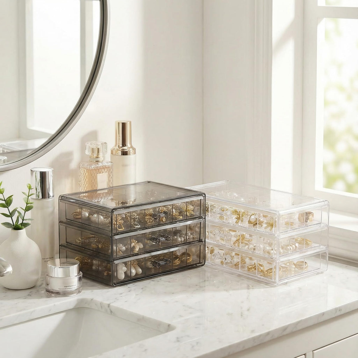 PNSXING Jewelry Organizer Large-Capacity 3-Tier 72-Grid - Perfect for Earrings, Necklaces, Rings & Beads (Clear)