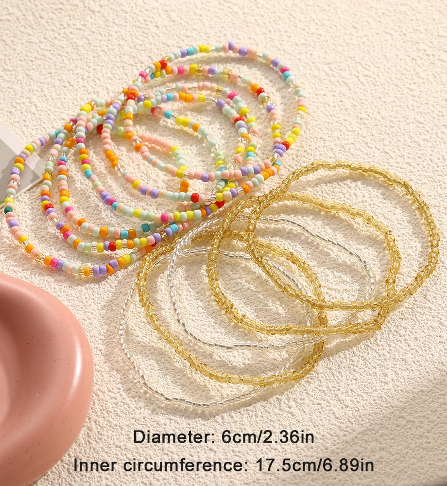 iF YOU Small Colorful Beaded Bracelets Set for Women Trendy, Boho Glass Seed Bead Stretch Bracelet Stack, Non Tarnish Stackable Bracelets Pack Fashion Accessories Gifts