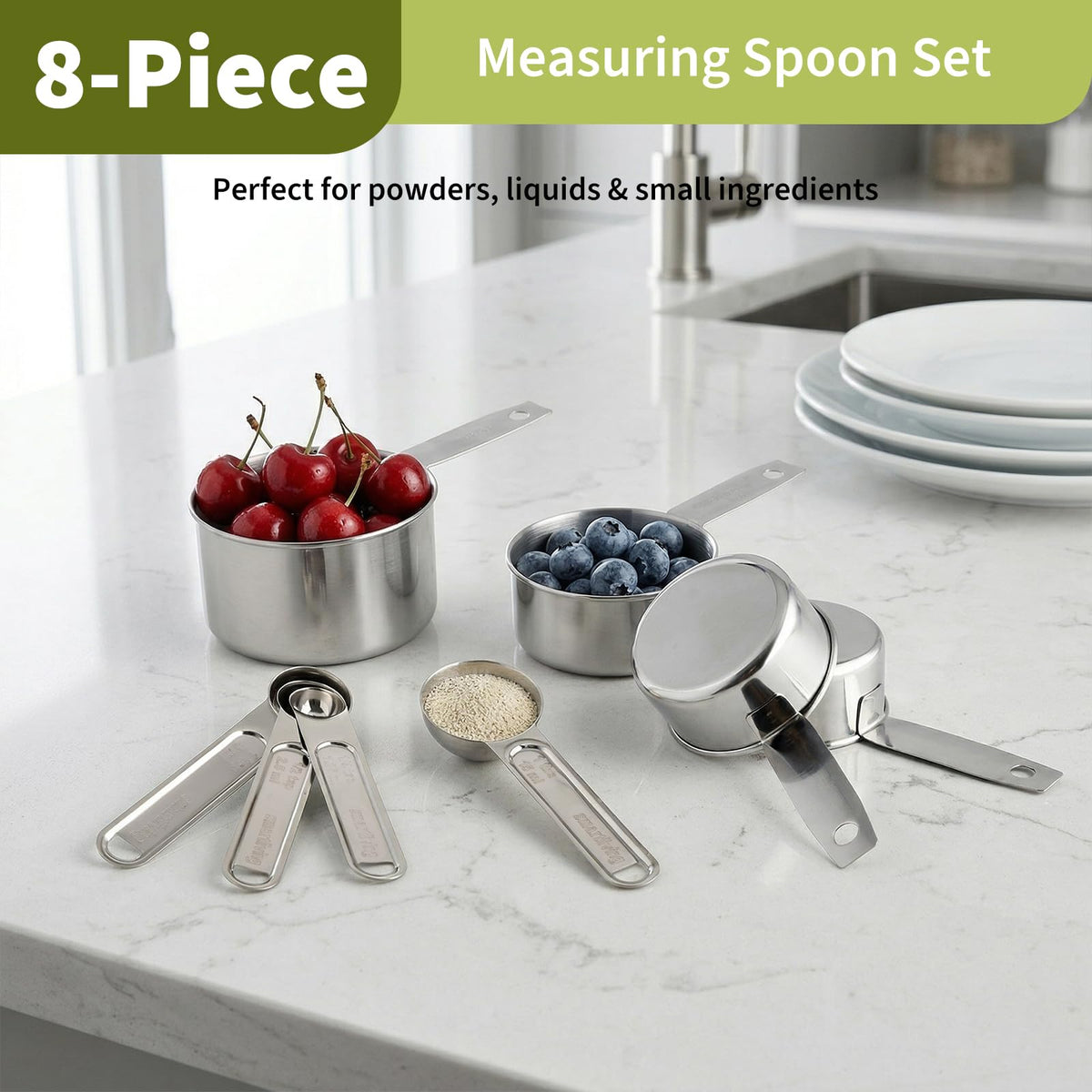 Measuring Tools and Scales, 8 PCS Measuring Cups and Spoons Set, Kitchen Food Scale with Tare Function, Digital Grams and Ounces, Retractable Dual Sided Tape Measure, Ideal for Baking and Cooking