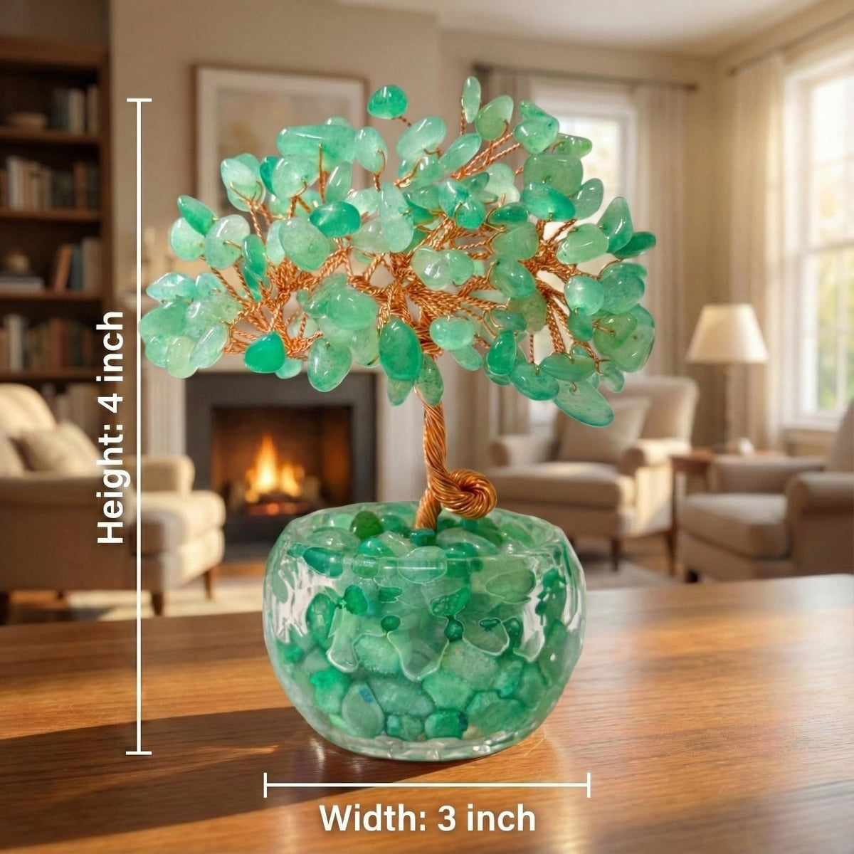 VELNORIX Green Aventurine Crystal Tree of Life - Natural Gemstone Feng Shui Bonsai - Healing Crystals Decor for Office, Attract Luck & Opportunity - Spiritual Gifts for Men & Women (Green)