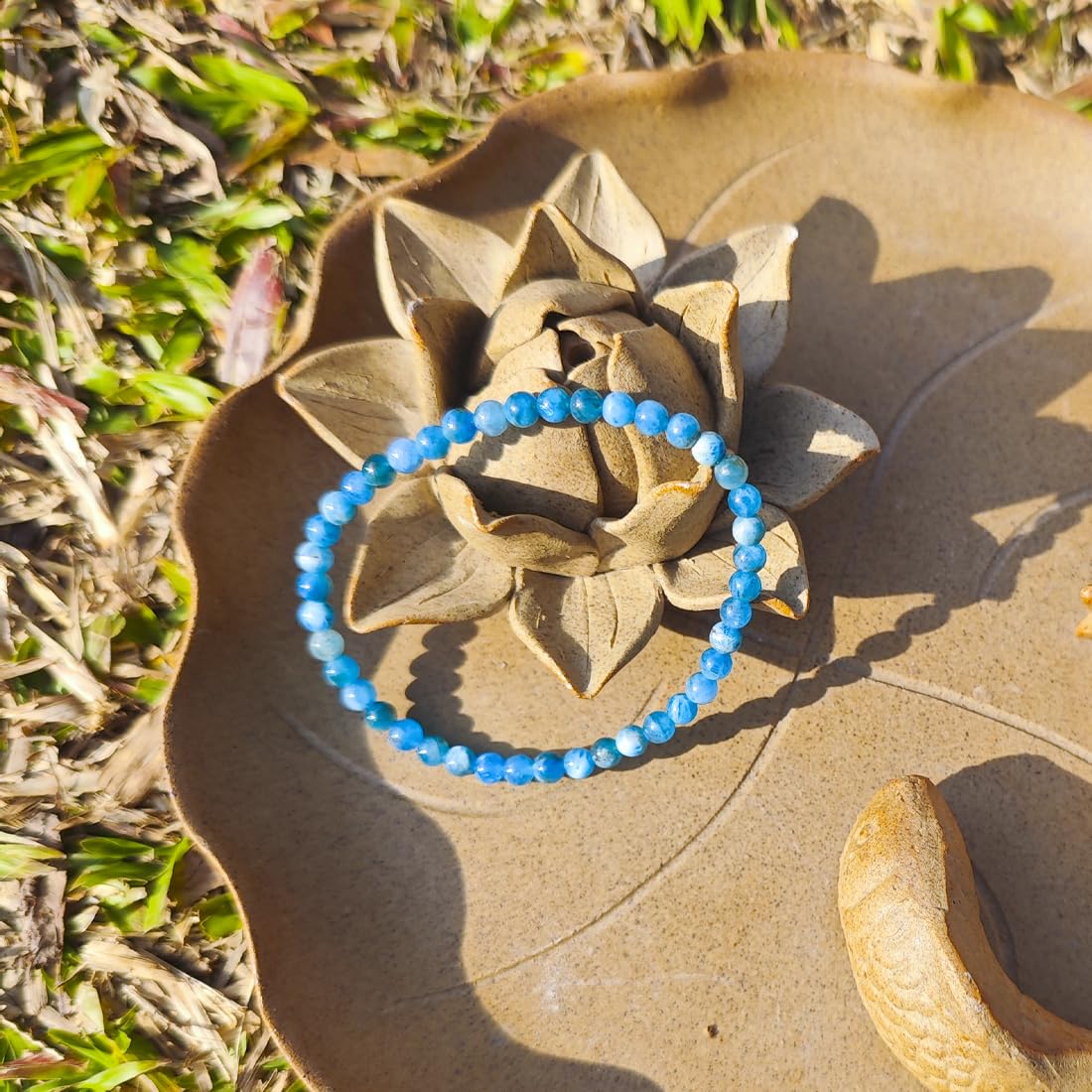 4MM Blue Apatite Bracelet for Unisex | Natural Third Eye & Throat Chakra Crystal Stone for Future, Feng Shui, Meditation, Divination, Amulets | Anxiety Stress Relief | fits for small wrist size