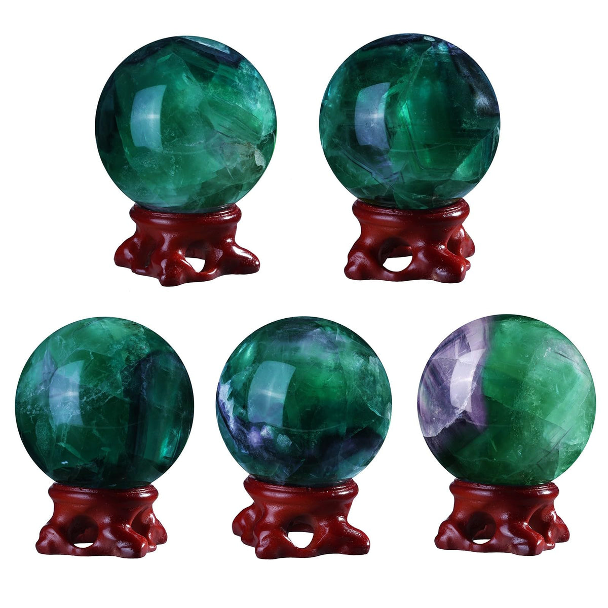 Nupuyai Natural Green Flourite Crystal Ball with Resin Stand, Healing Crystal Sphere for Home Decor 2.01"-2.36"(51mm-60mm)