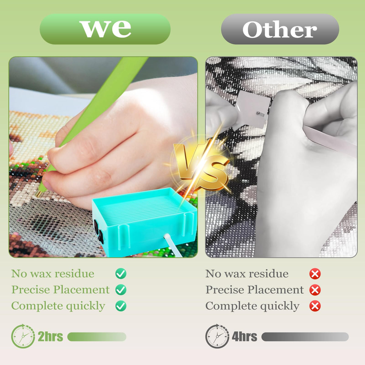 Vacuum Diamond Painting Pen Kit - Electric Bead Picker Upper Tool with Storage Tray, No Wax Needed, USB Powered Rhinestone Applicator for Round/Square Drills, DIY Art Craft Accessories (Green-01)