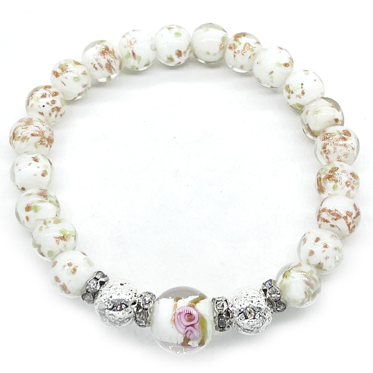 ARTSY Crafts Glow in the Dark Firefly Beads Bracelet for Women, Luminous Glass Beads Healing Crystal Glowing Beaded Bracelets, Mermaid Bracelet, Stretch Stackable Bangle Wristband (White)